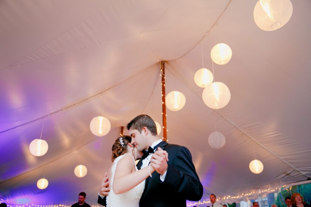 tented wedding reception first dance