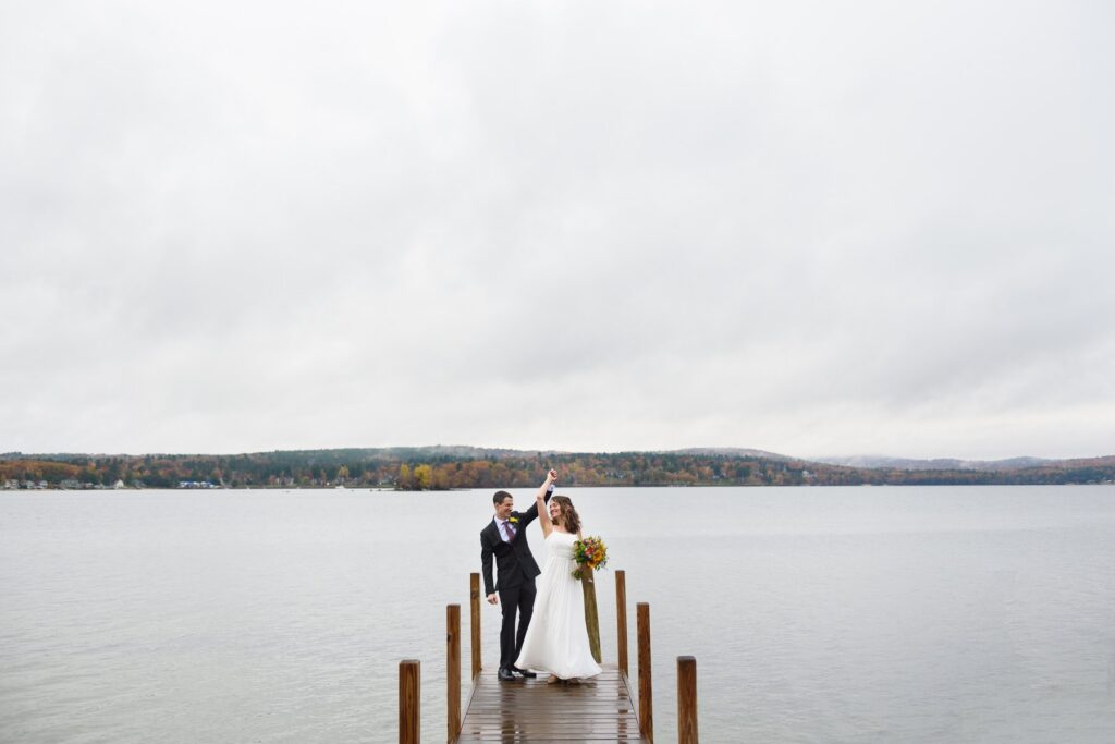 wedding couple on lake