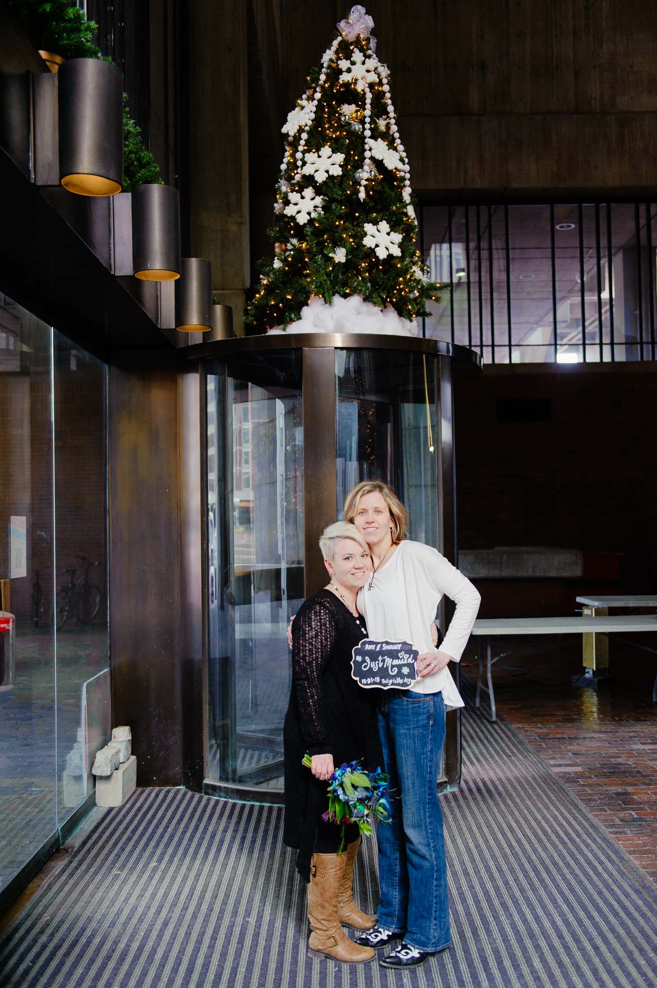 Boston City Hall Lesbian Wedding Christmas Tree Shelly Amy