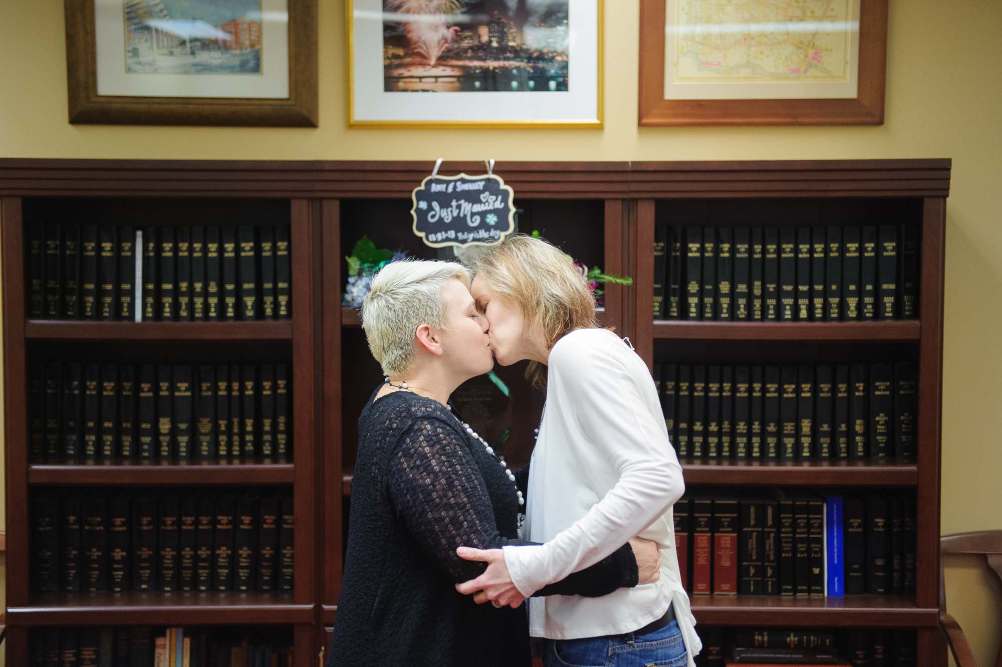 Boston City Hall Lesbian Wedding Kiss Shelly Amy