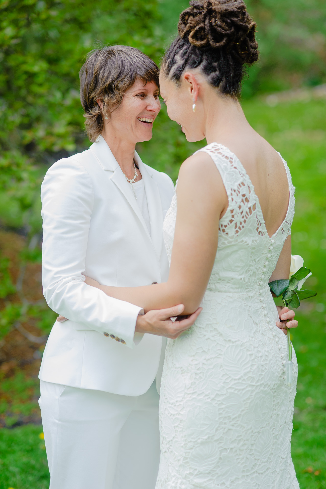 Boston LGBT Lesbian Wedding White Suit And Dress