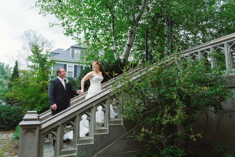 Bride Groom On Stone Stairs Episcopal Church Of The Redeemer Wedding