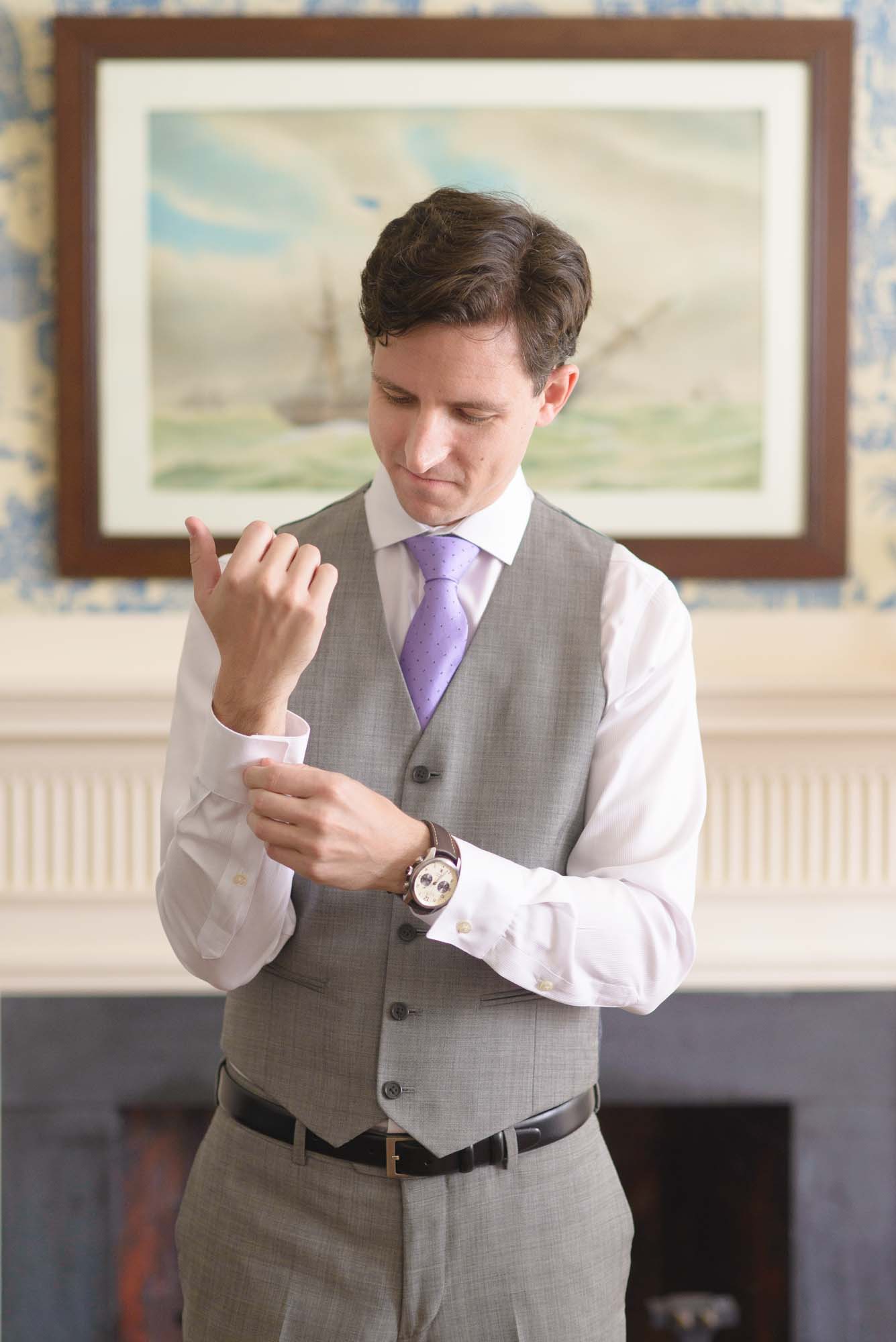 Groom Getting Ready At Lyman Estate Wedding
