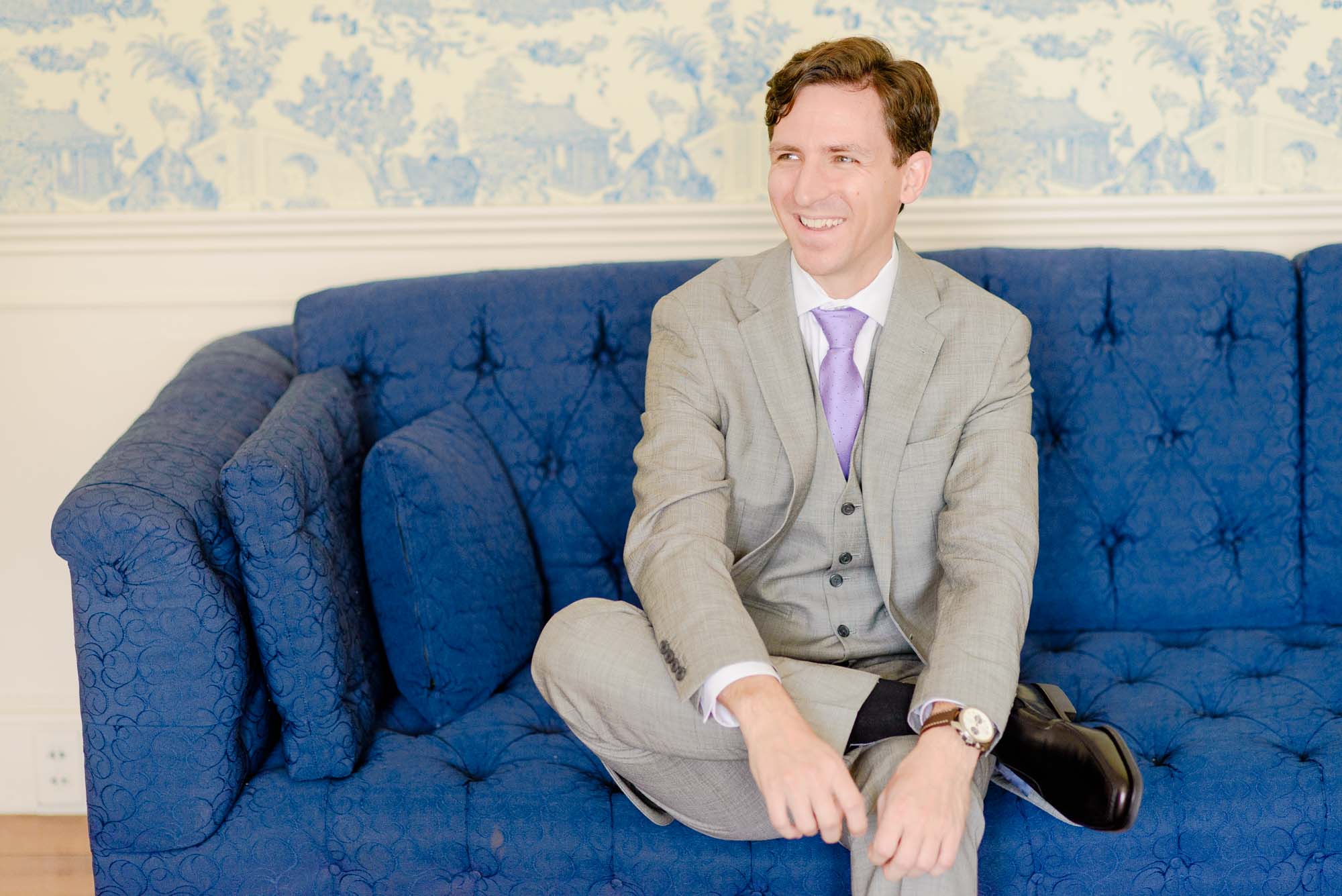 Groom Laughing Lyman Estate Wedding