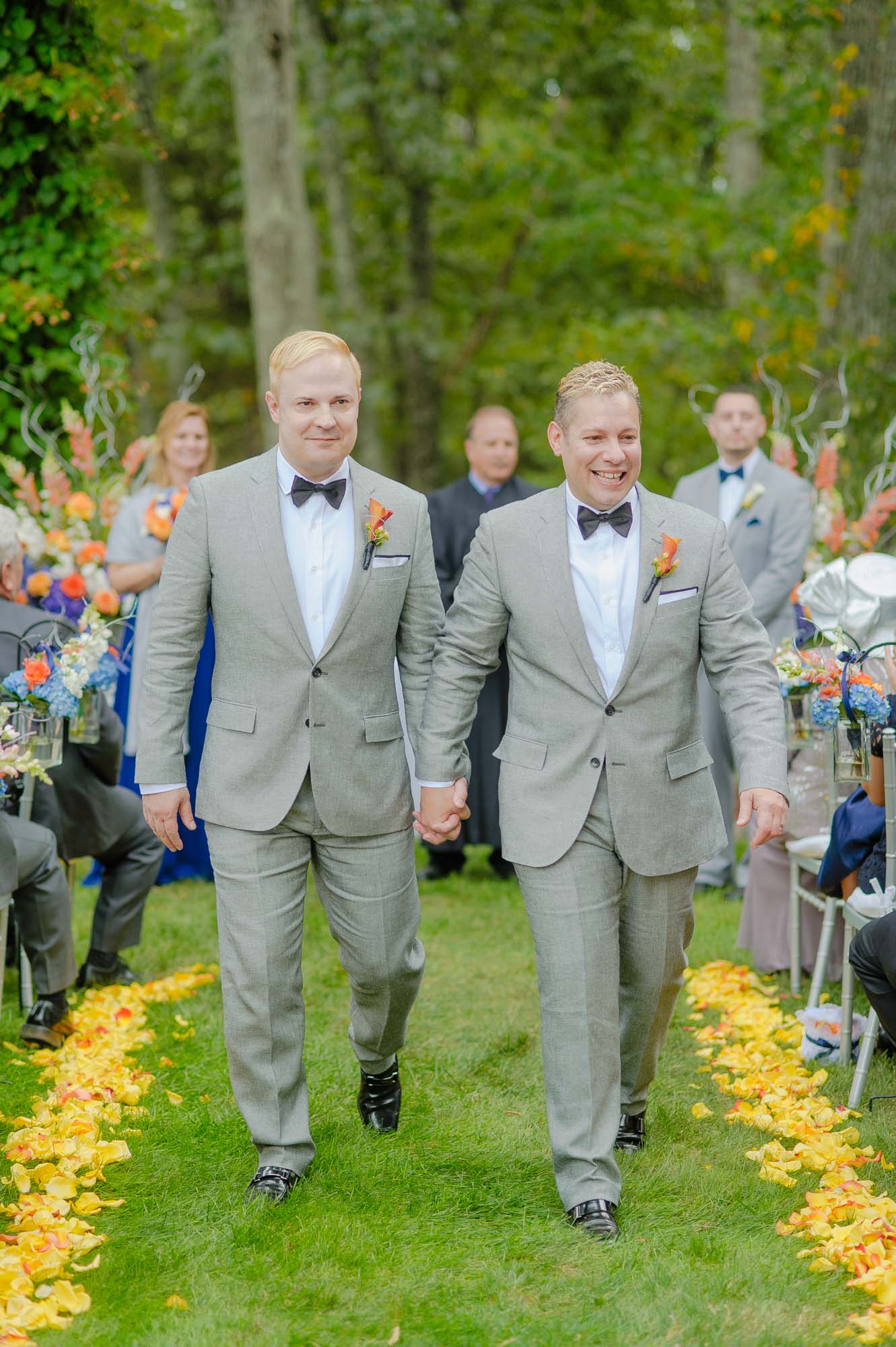 Grooms Walk Down Aisle Backyard LGBTQ Wedding MA