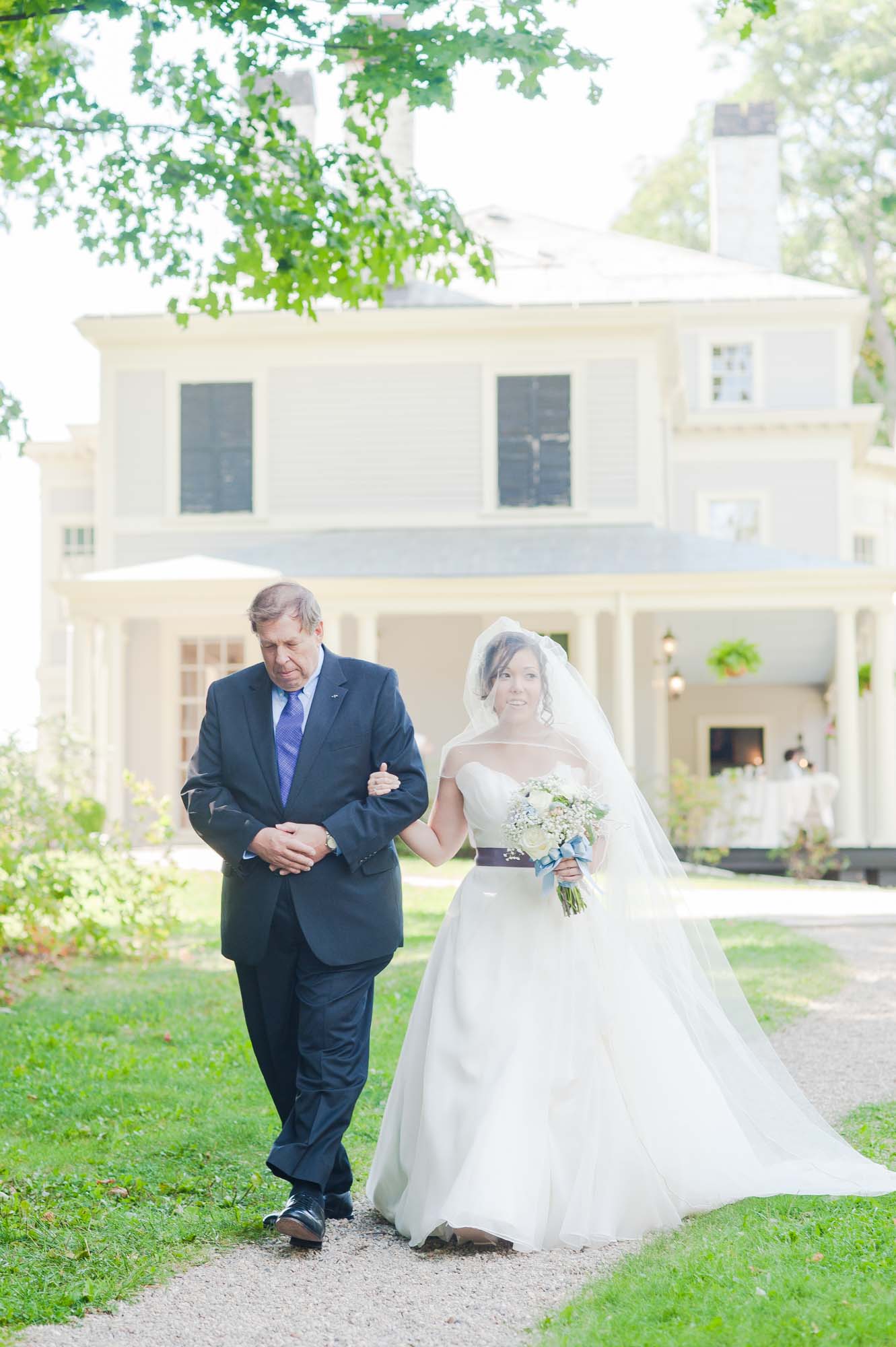 Lyman Estate Wedding Bride And Parent Walk Down Aisle