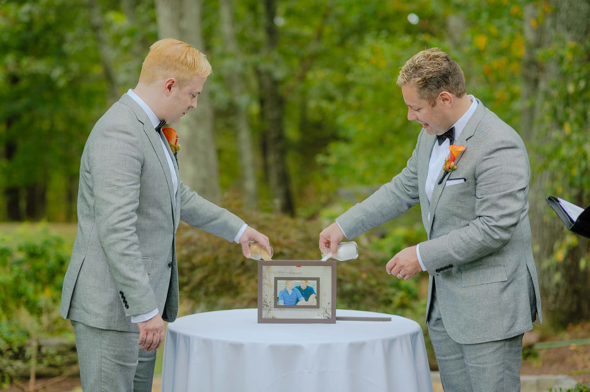 MA Backyard Gay Wedding Ceremony Ritual Sand