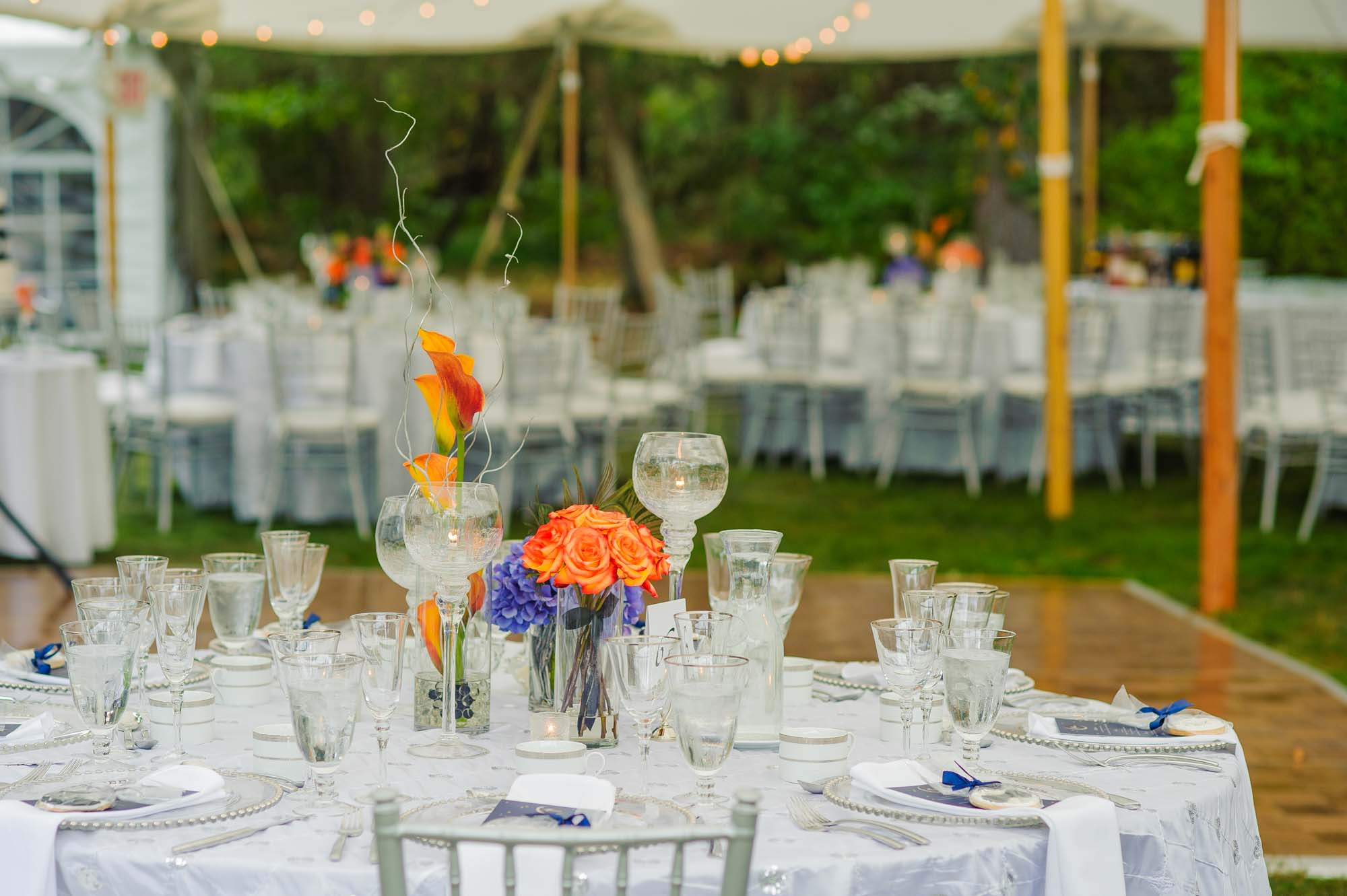 MA Backyard Wedding Reception Tent Table Setup