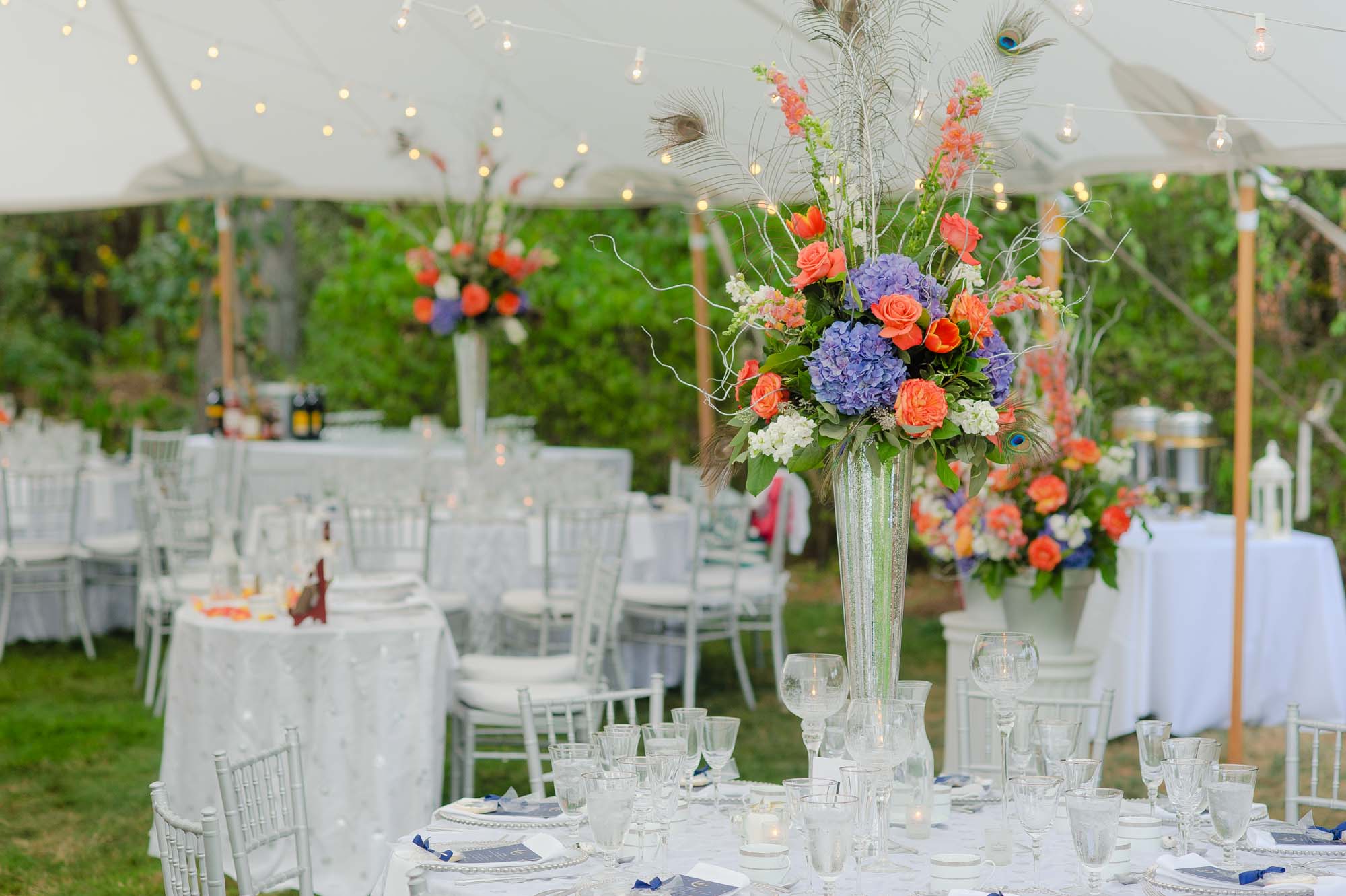 MA Backyard Wedding Reception Tent Table Setup