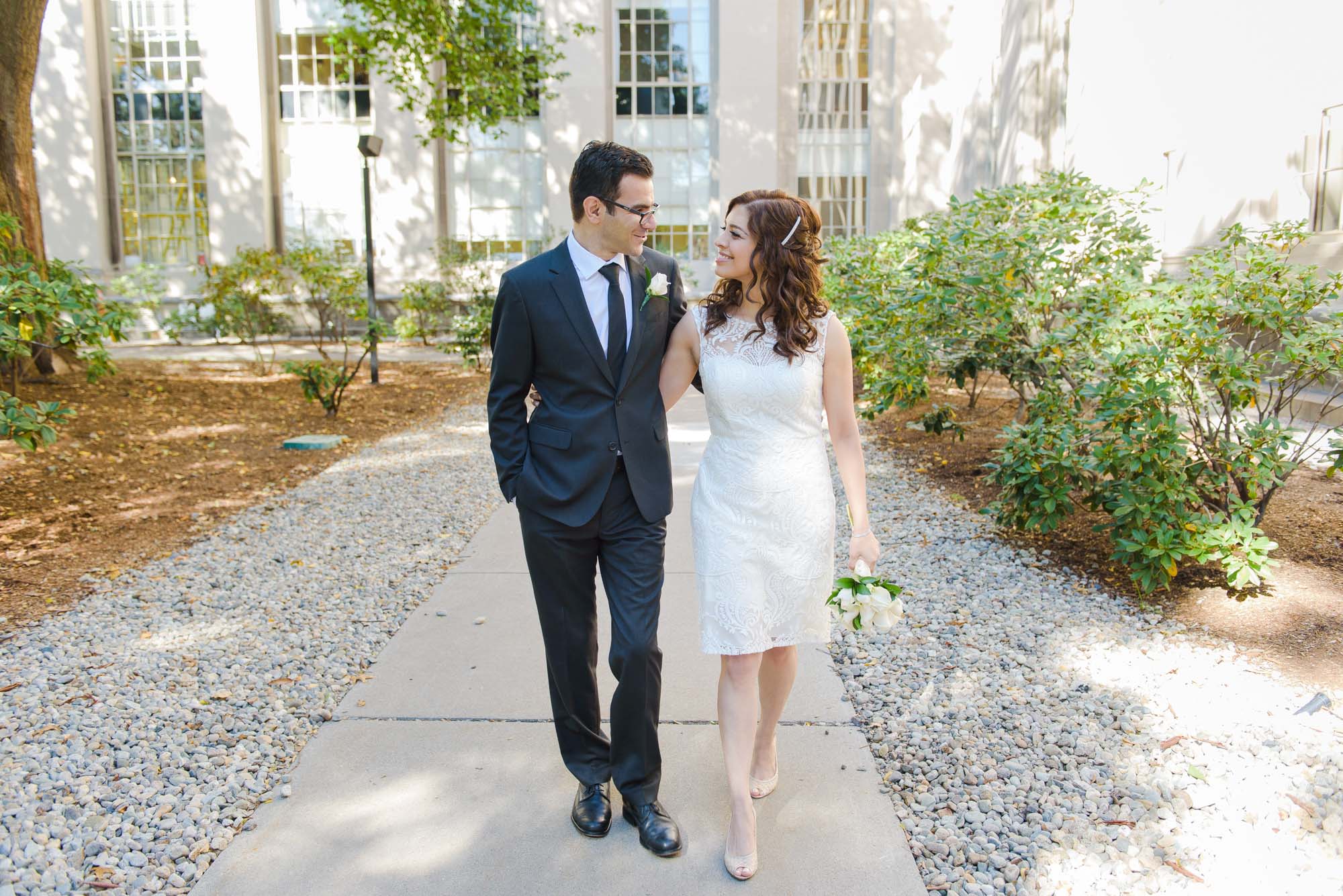 MIT Cambridge Wedding bride groom walking together