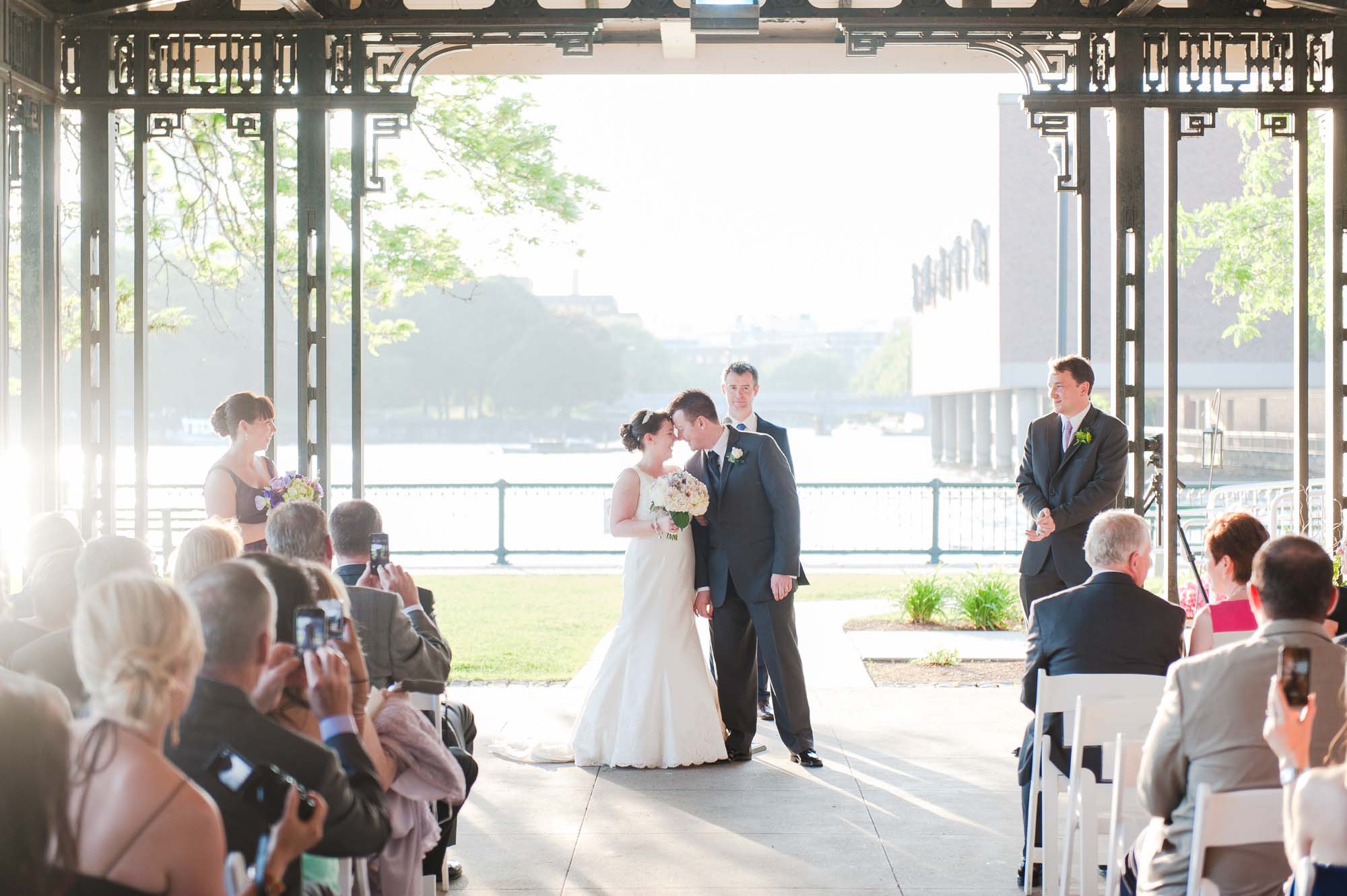 Museum Of Science Boston Washburn Pavilion Wedding Cermeony Bride Groom Kiss
