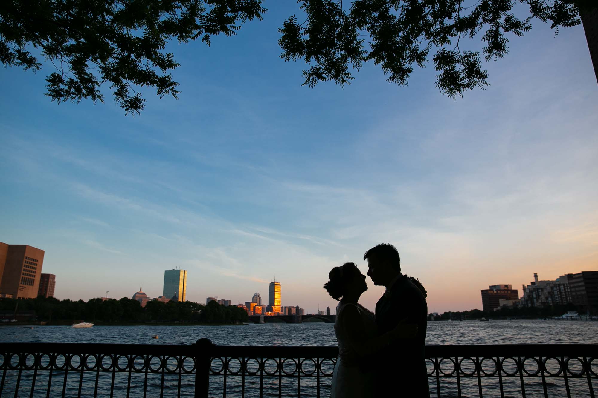 Museum Of Science Wedding Waterfront Portrait Boston Skyline Silhouette