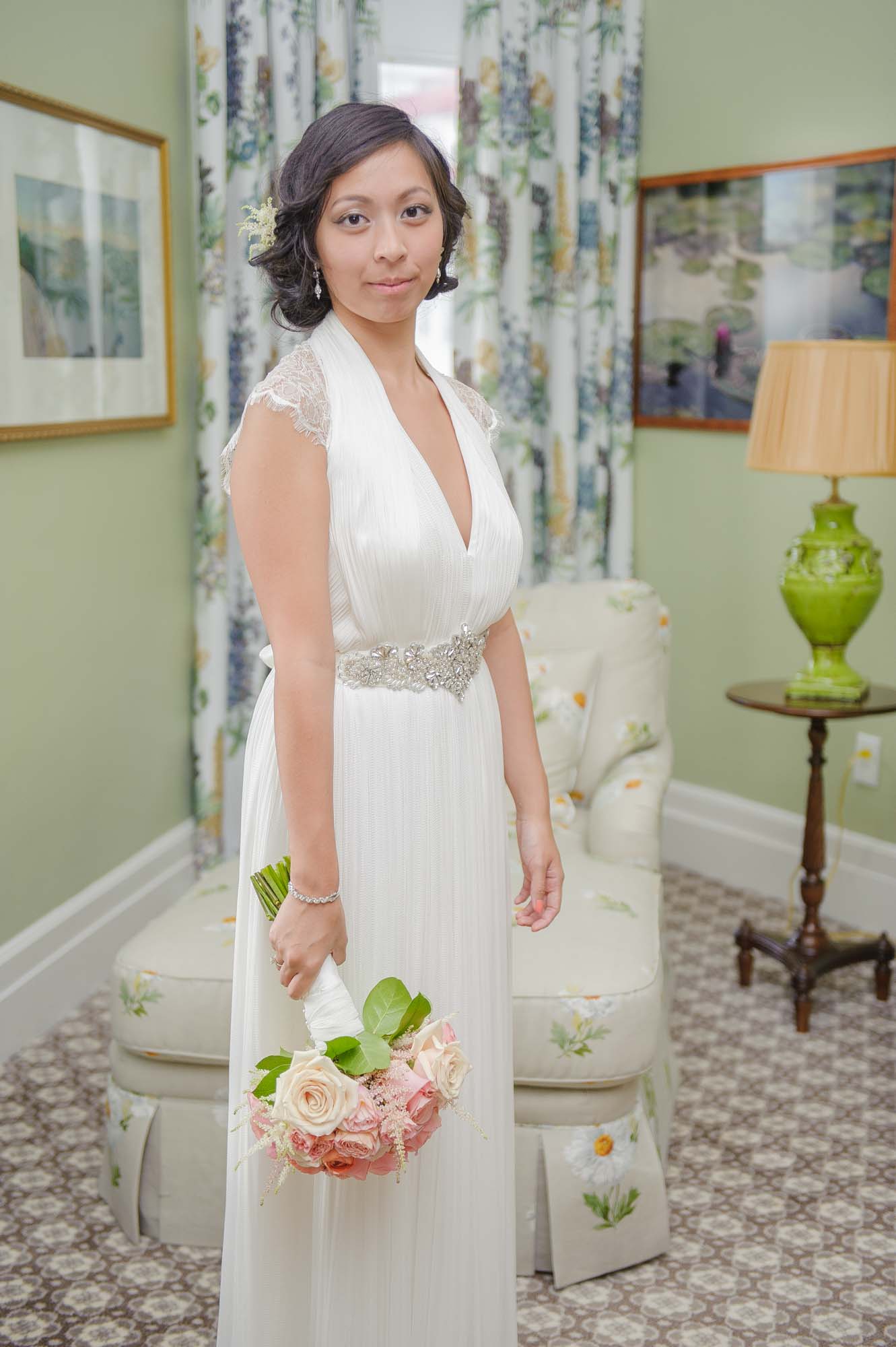 Omni Mount Washington Resort Wedding Bride With Bouquet Getting Ready