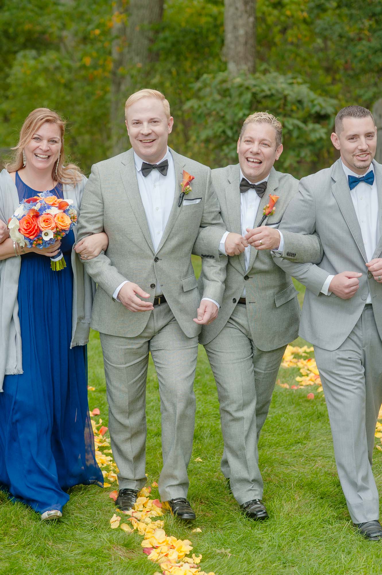 Queer Wedding Party MA Gray Suits And Blue Briadsmaids Dresses