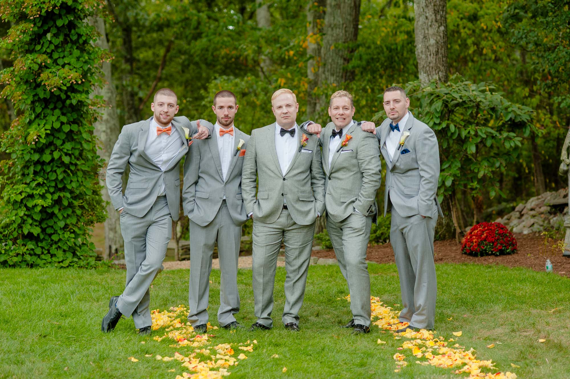 Queer Wedding Party MA Gray Suits And Blue Briadsmaids Dresses