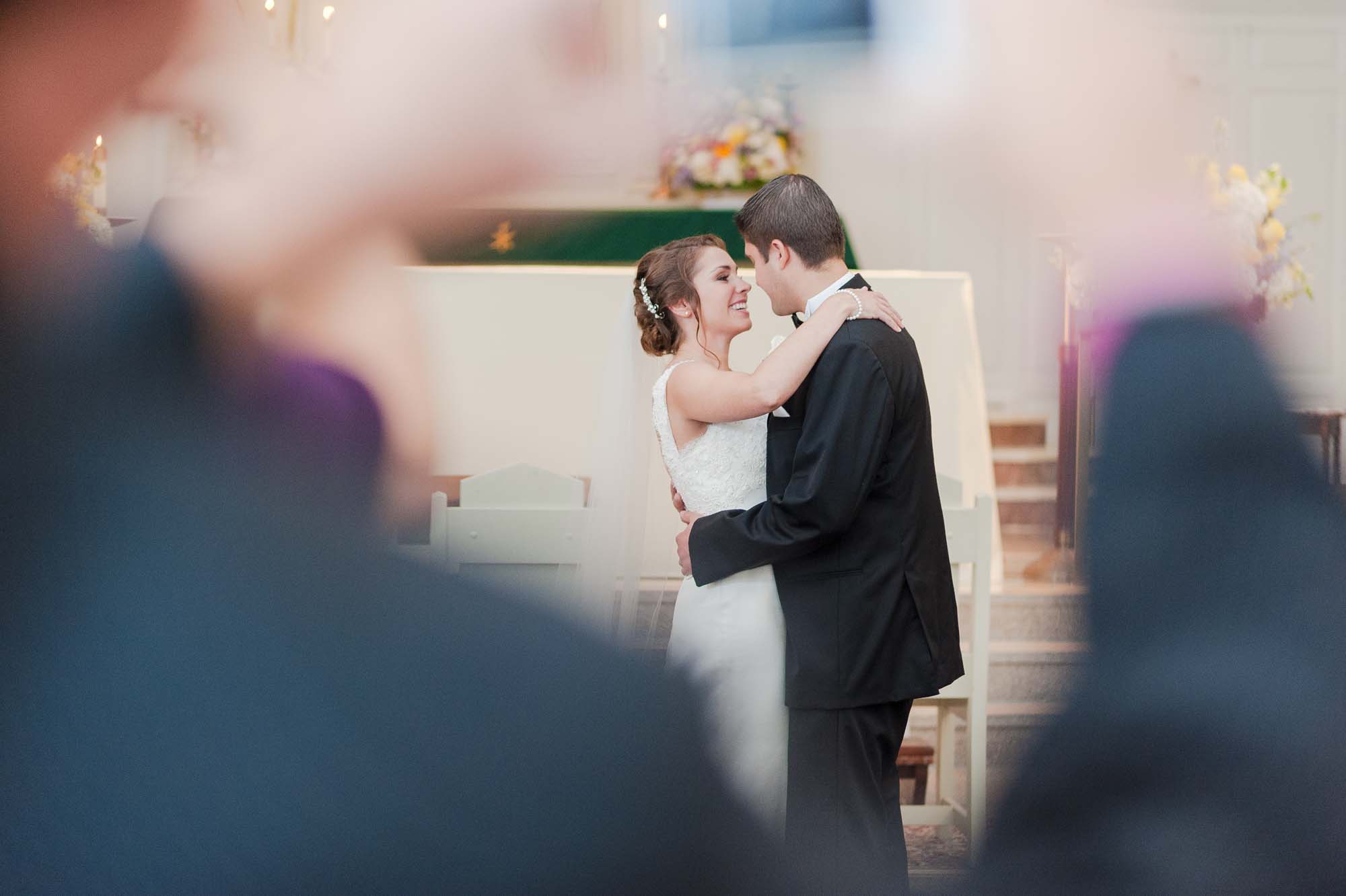 St. Brigid Parish Lexington MA Wedding Bride Groom Kiss