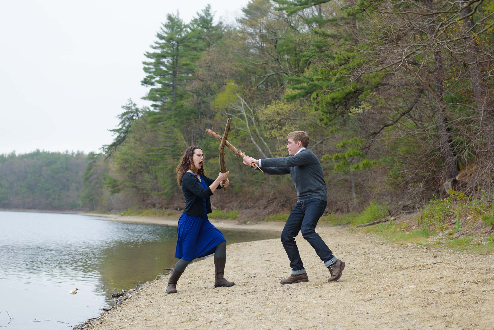 Walden Pond Fun Queer Couple Engagement Session