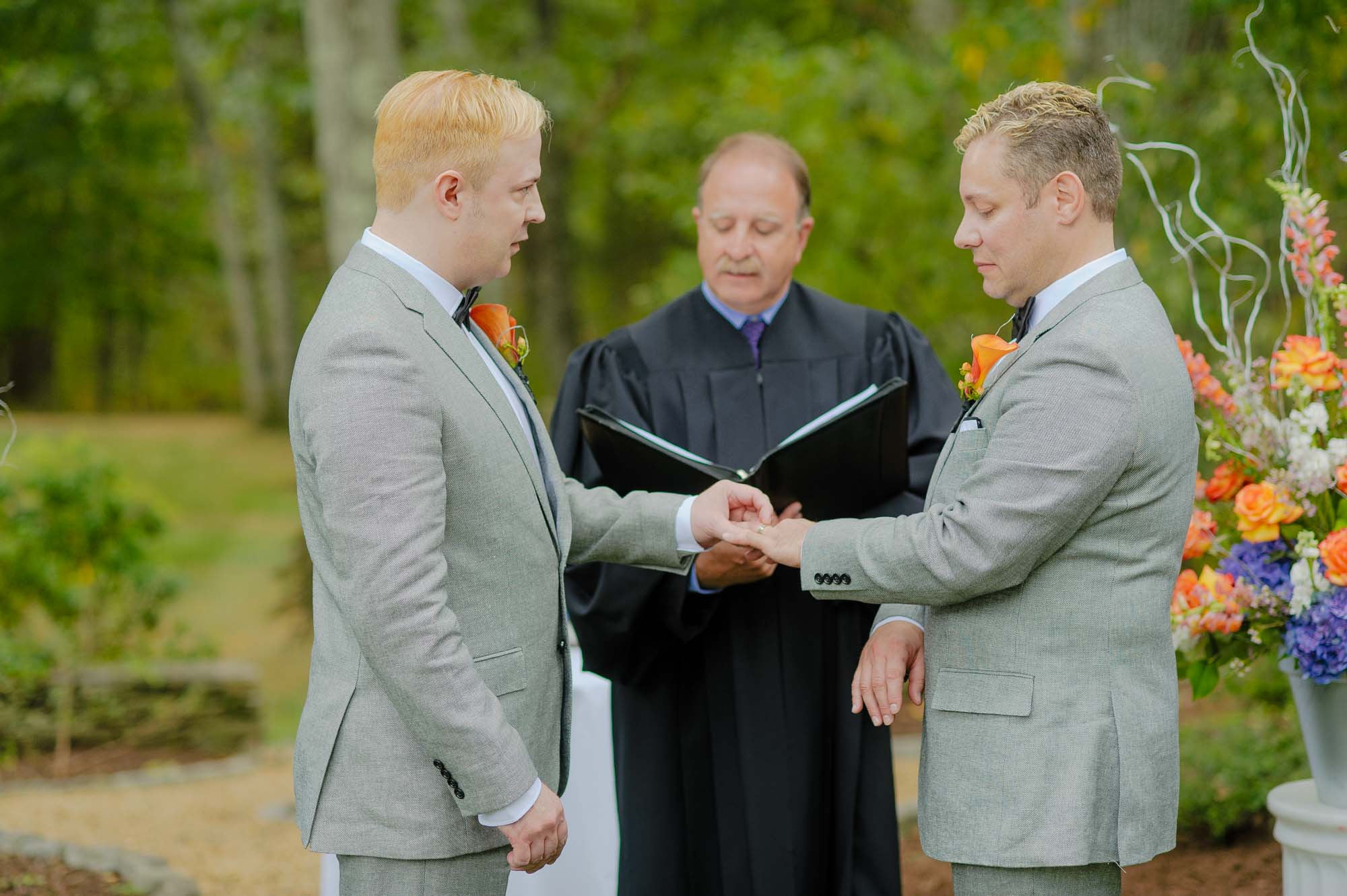 Backyard Gay Wedding Ceremony Ring Exchange MA