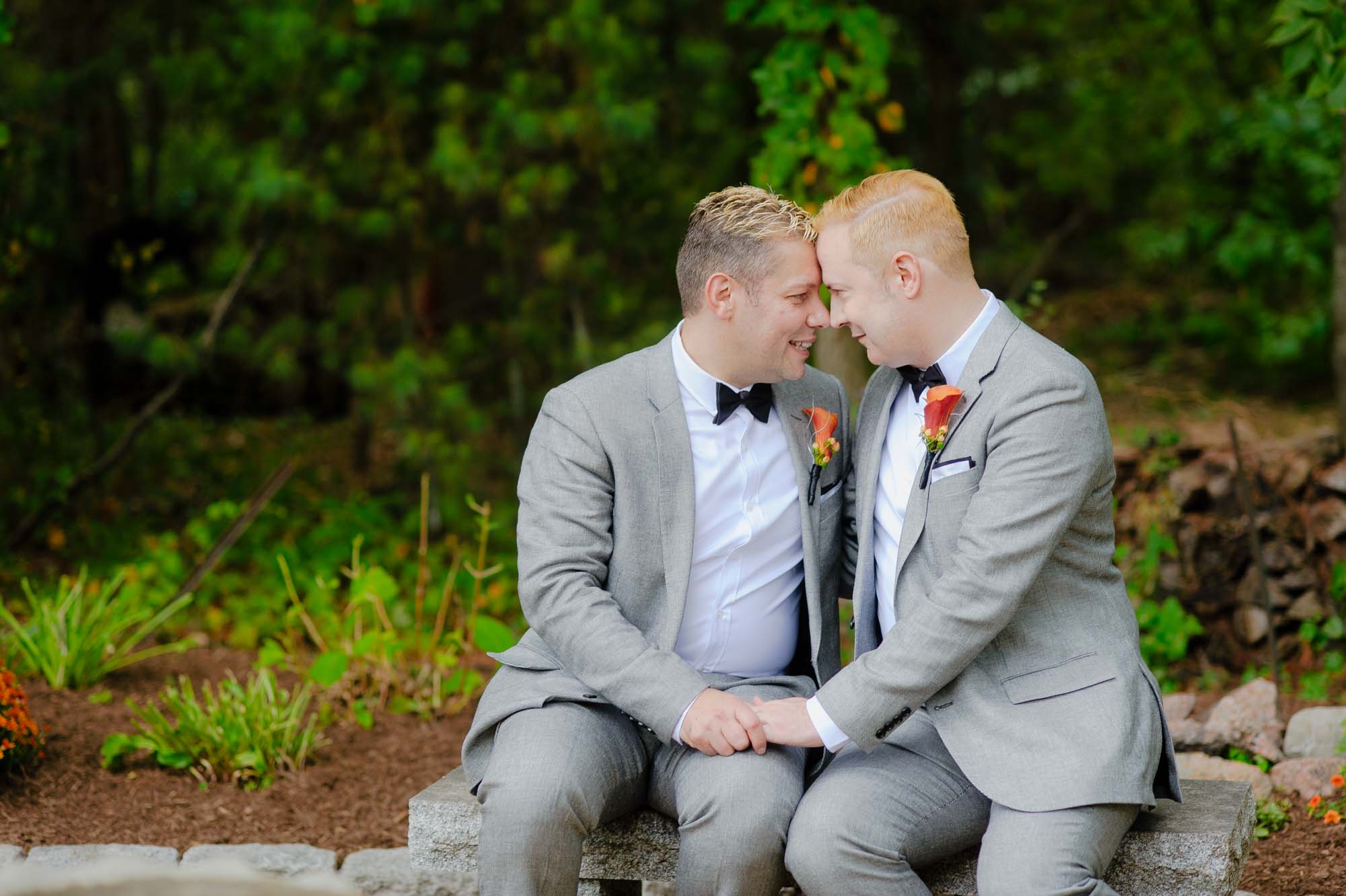 Backyard Same Sex Gay Wedding Grooms Portrait Massachusetts