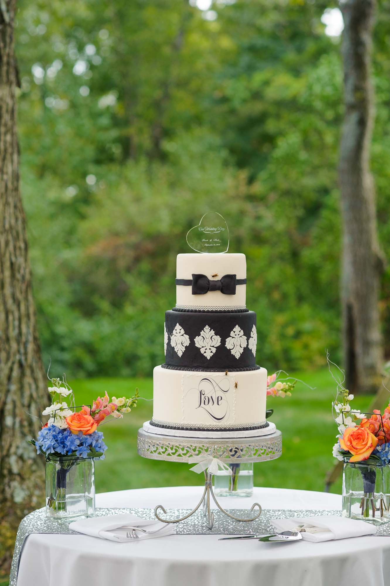 Black And White Gay Wedding Cake Bowtie Bees