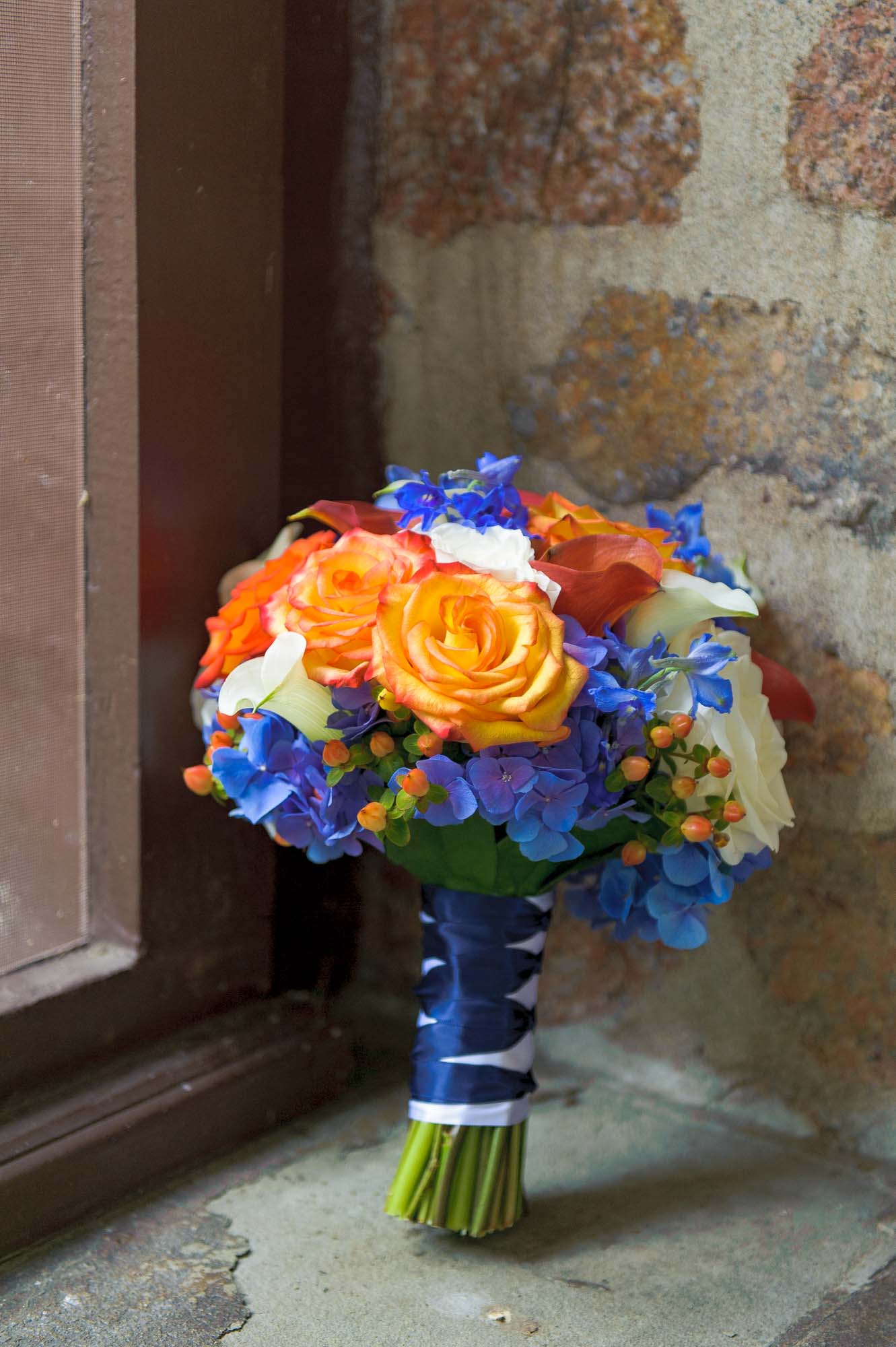 Blue Purple Orange Wedding Flowers Bouquet