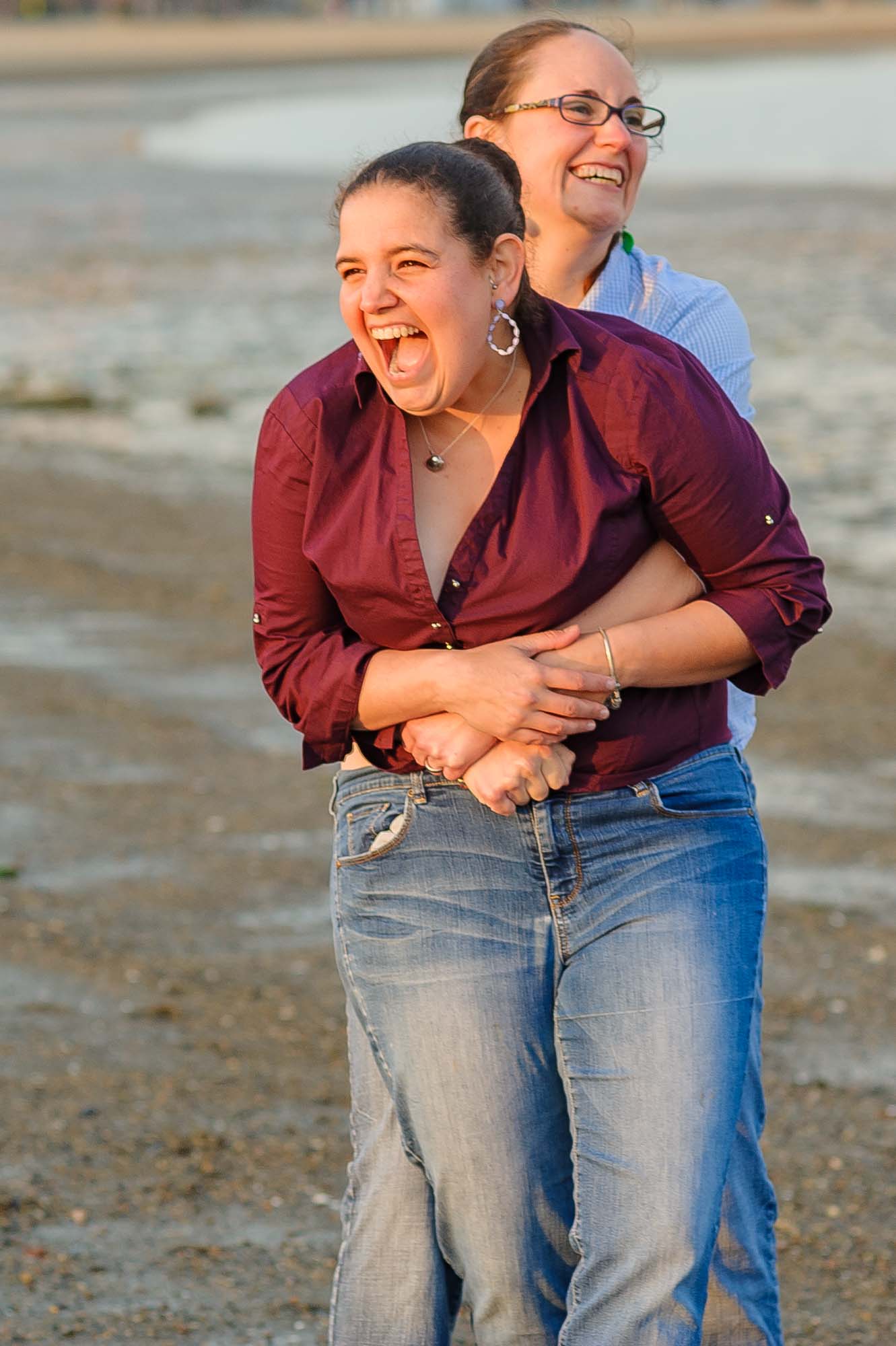 Fun Lesbian Couple Engagement Session Boston Carson Beach
