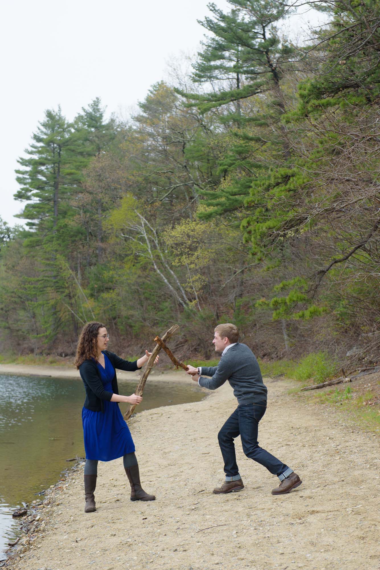Fun Queer Gay Couple Engagement Session Walden Pond, Concord MA