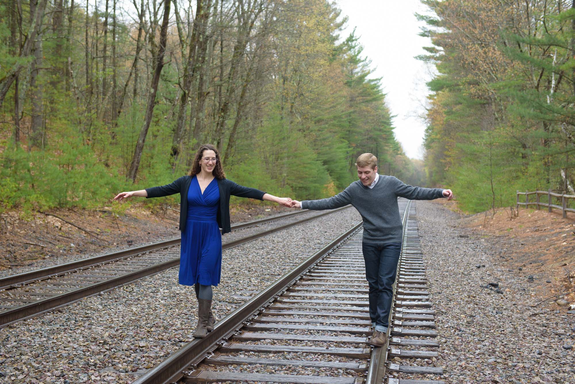 Gay Couple Engagement Session Walden Pond Rail Tracks