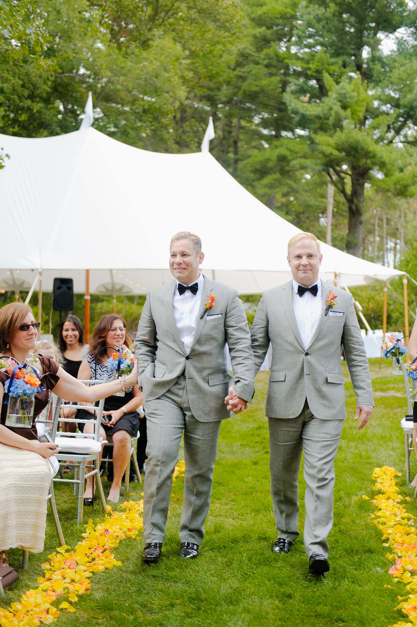 Two Grooms Walk Down Aisle Together Gay Wedding Ceremony