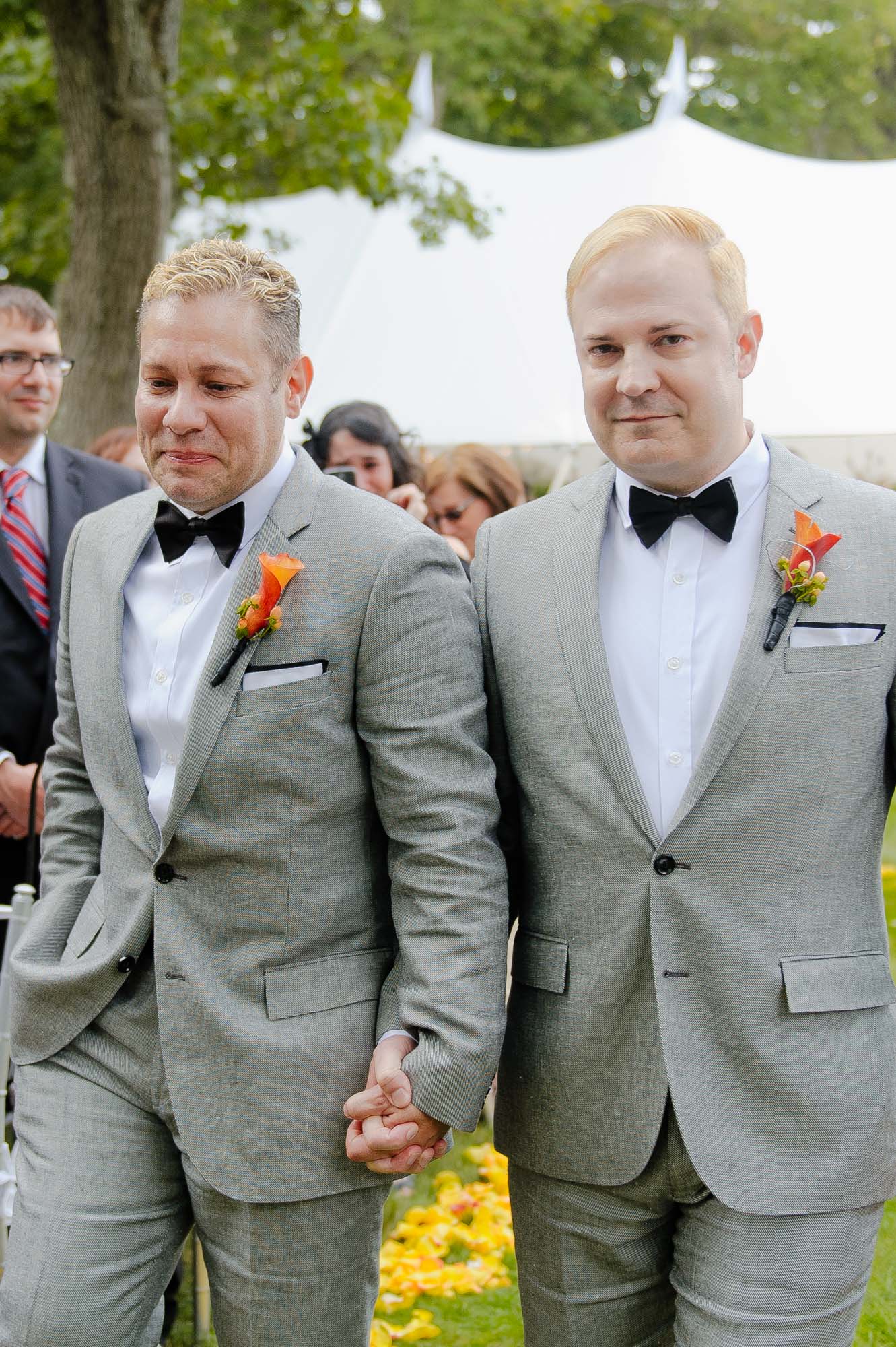Two Grooms Walk Down Aisle Together Gay Wedding Ceremony